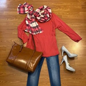 J. Jill long sleeve blouse stretch swing top GAP pink scarf